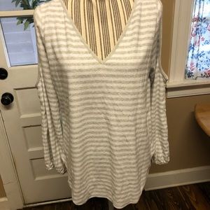 NWT terry cloth striped cold shoulder top